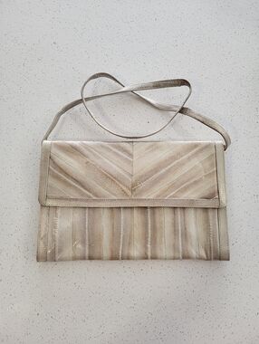 Vintage Genuine Eelskin Clutch Purse Cream Beige Korea Convertible Shoulder Bag
